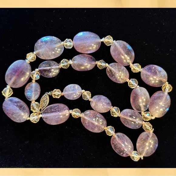 RARE HIGH QUALITY Ametrine Citrine Hand Knotted Vintage Necklace